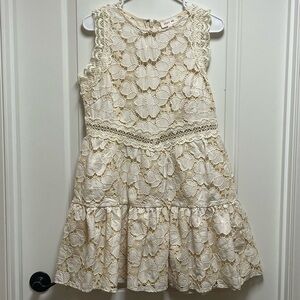 Just Me Sz Large GORGEOUS Cream Lace Overlay Sleeveless Mini Dress Coquette Girl